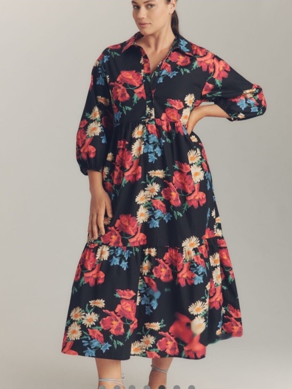 Maeve Bettina Tiered Floral Shirt Dress